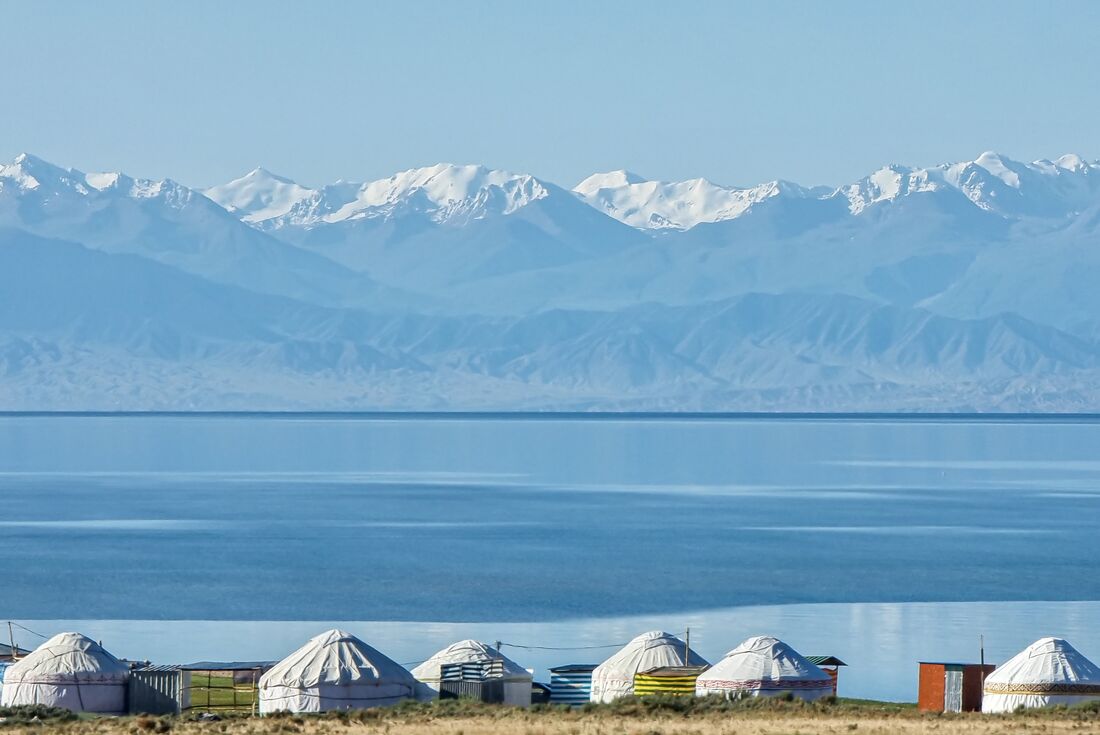 Yurt camp on the shore of Issyk Kul Lake in Kyrgyzstan