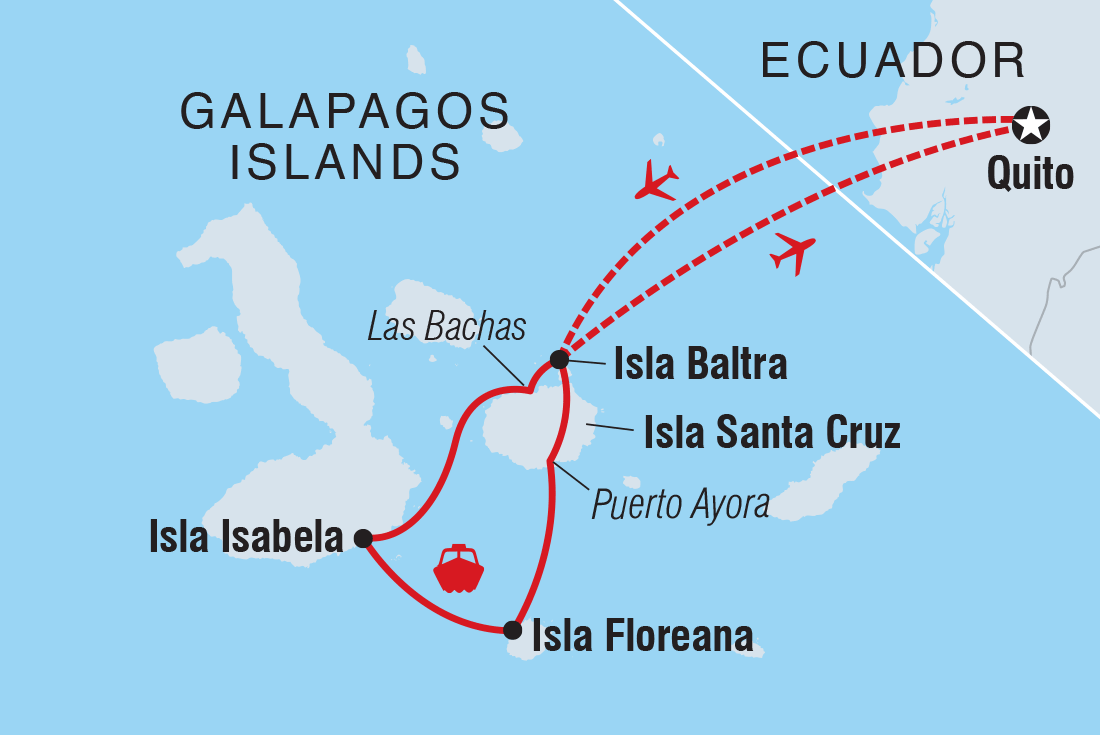 Map of Galapagos Encounter: Southern Islands (Grand Queen Beatriz) including Ecuador