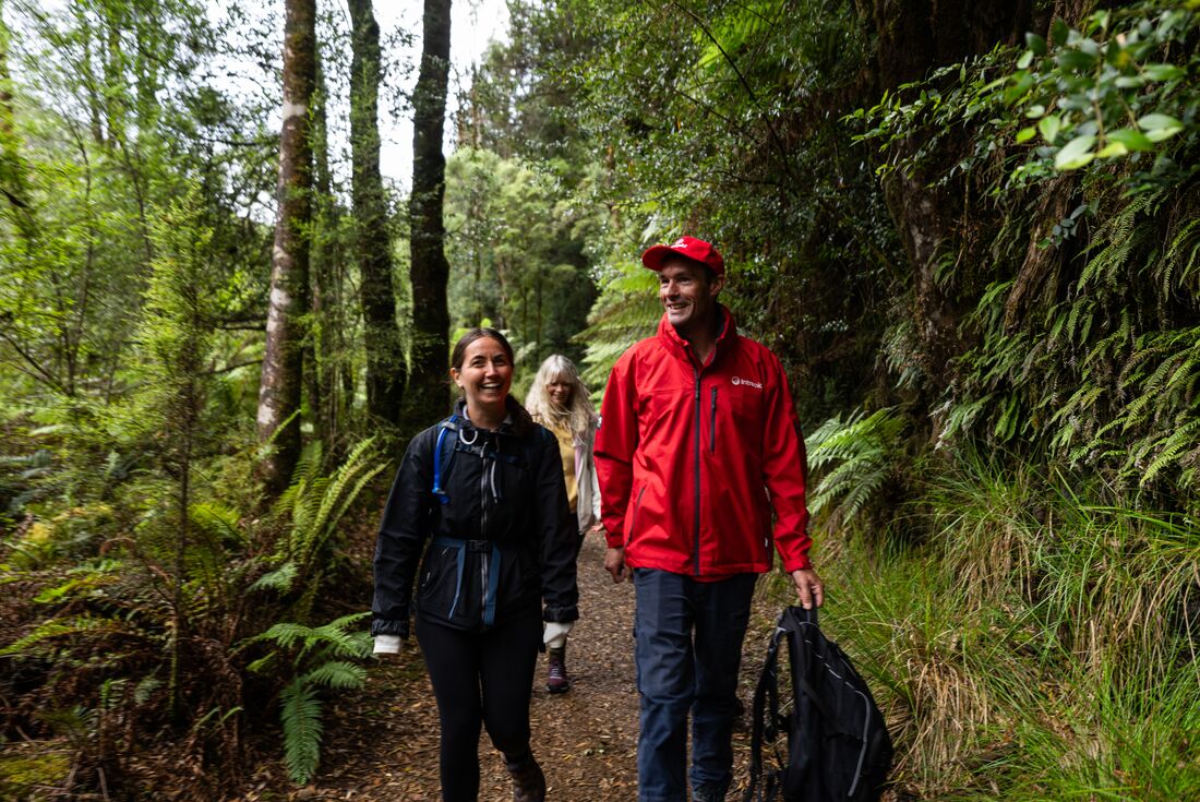 Traveller and leader on the hike to Montezuma Fallls north of the Tarkine Rainforest in Tasmania