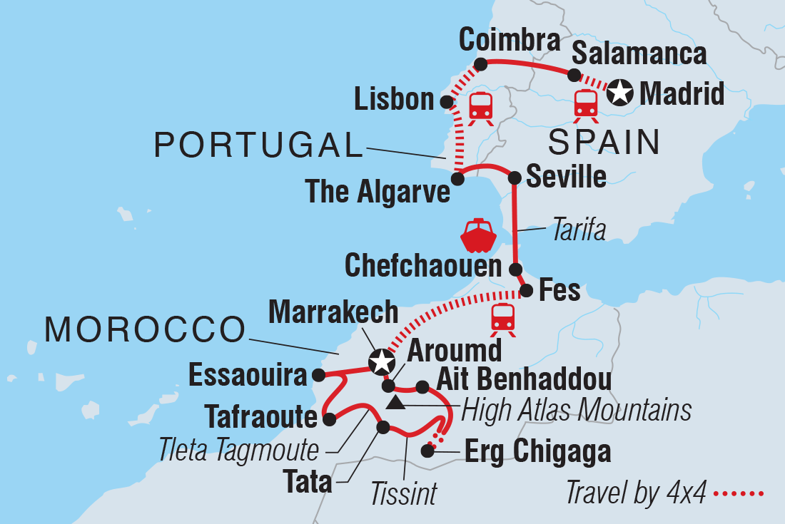 Map of Spain, Portugal & Morocco including Morocco, Portugal and Spain