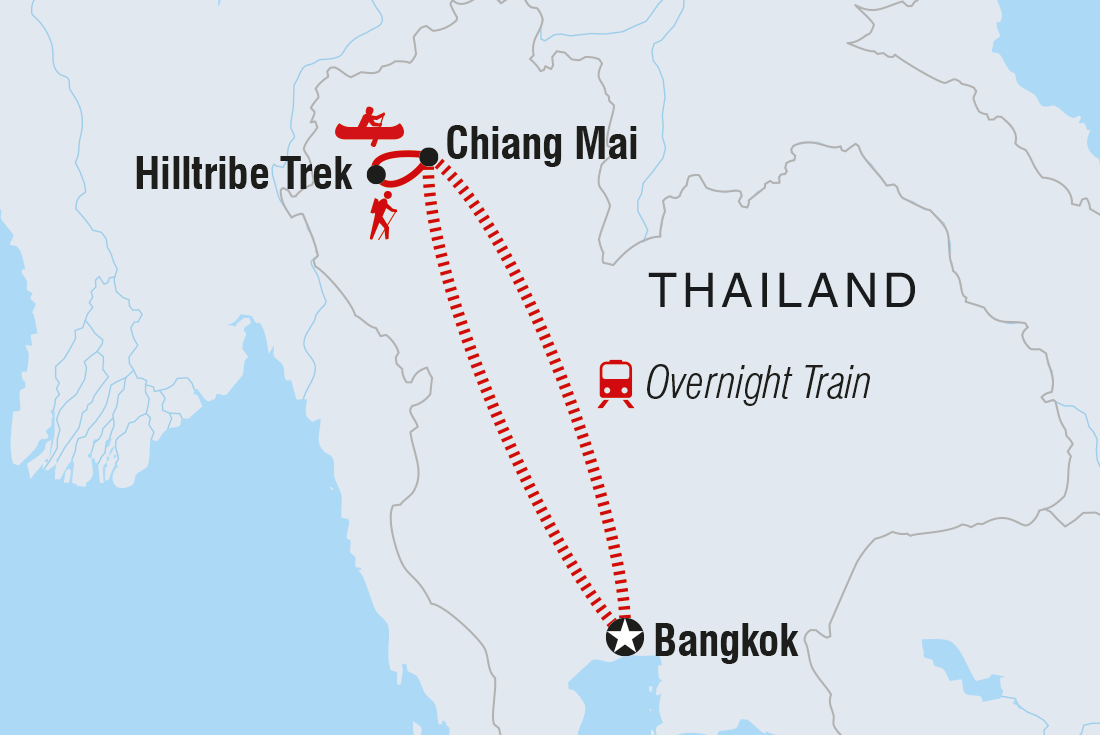 Map of 18 To 35S One Week In Thailand: Kayaking And Hilltribes including Thailand