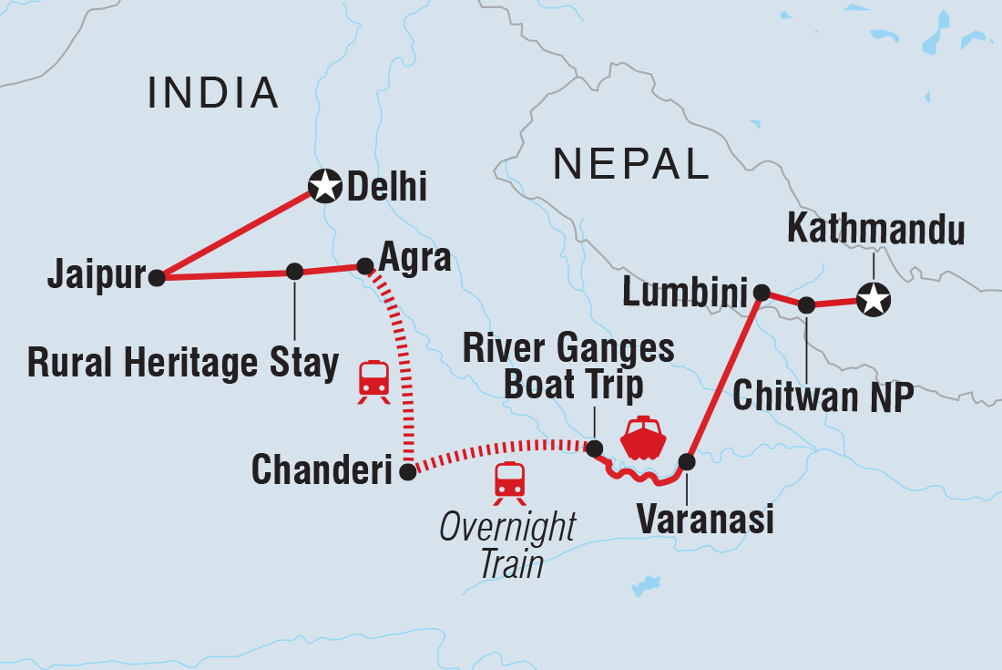 Map of Highlights Of India & Nepal including India and Nepal