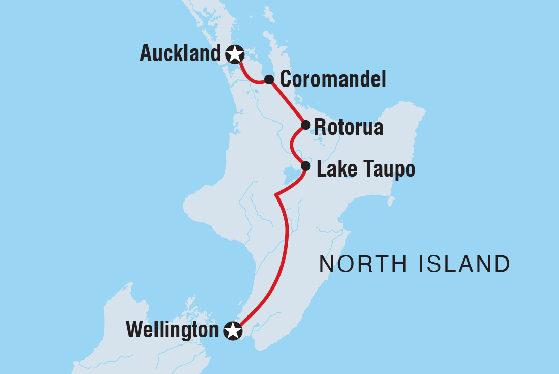 Map of New Zealand Northern Trail including New Zealand