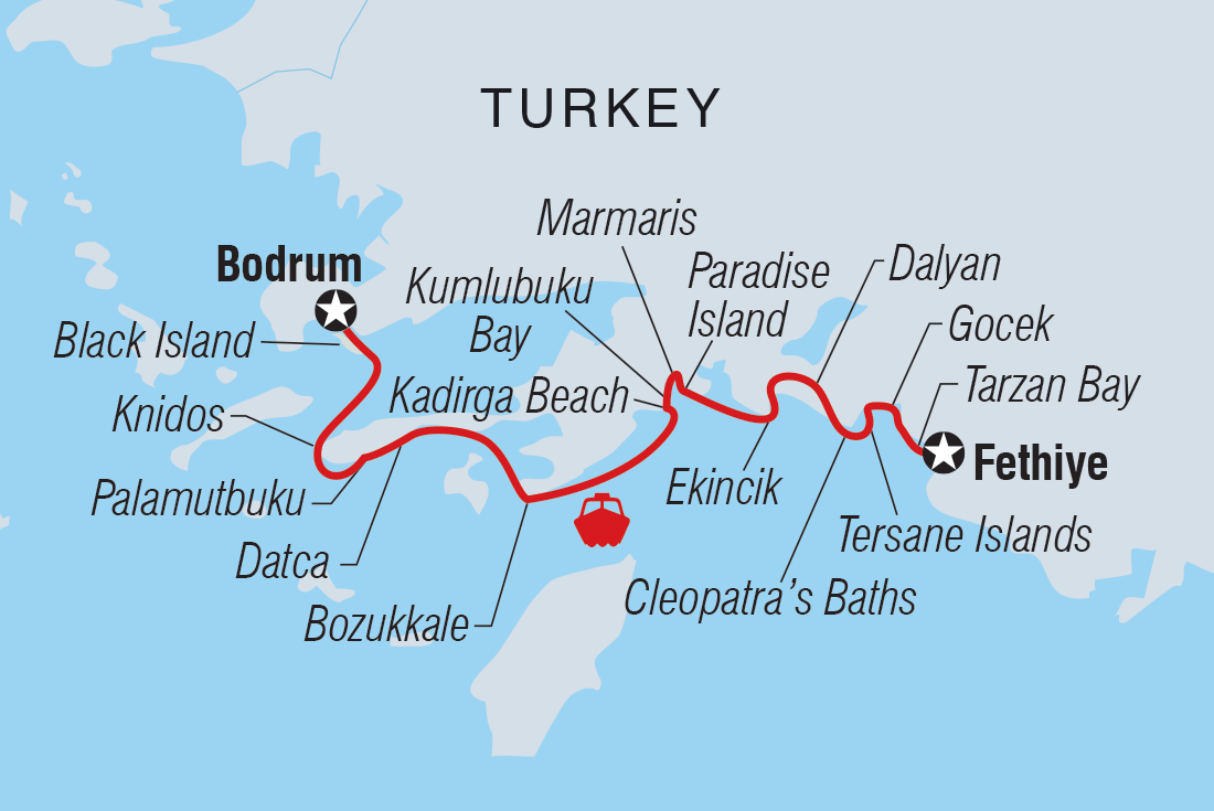 Map of Sail Turkey: Bodrum To Fethiye (Turkish Gulet) including Turkey