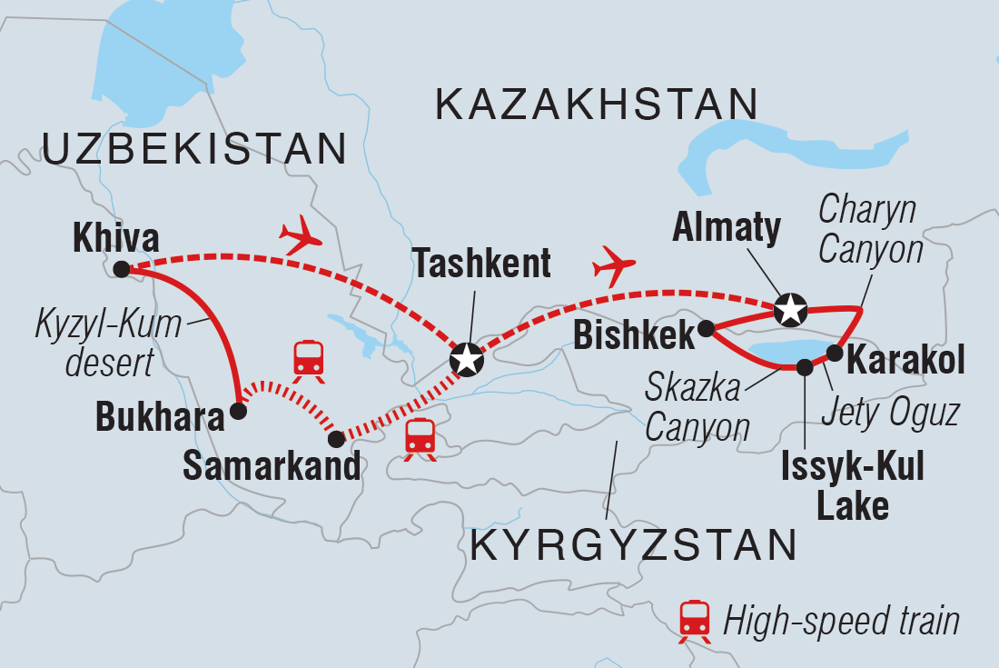 Map of Premium Central Asia including Kazakhstan, Kyrgyzstan and Uzbekistan