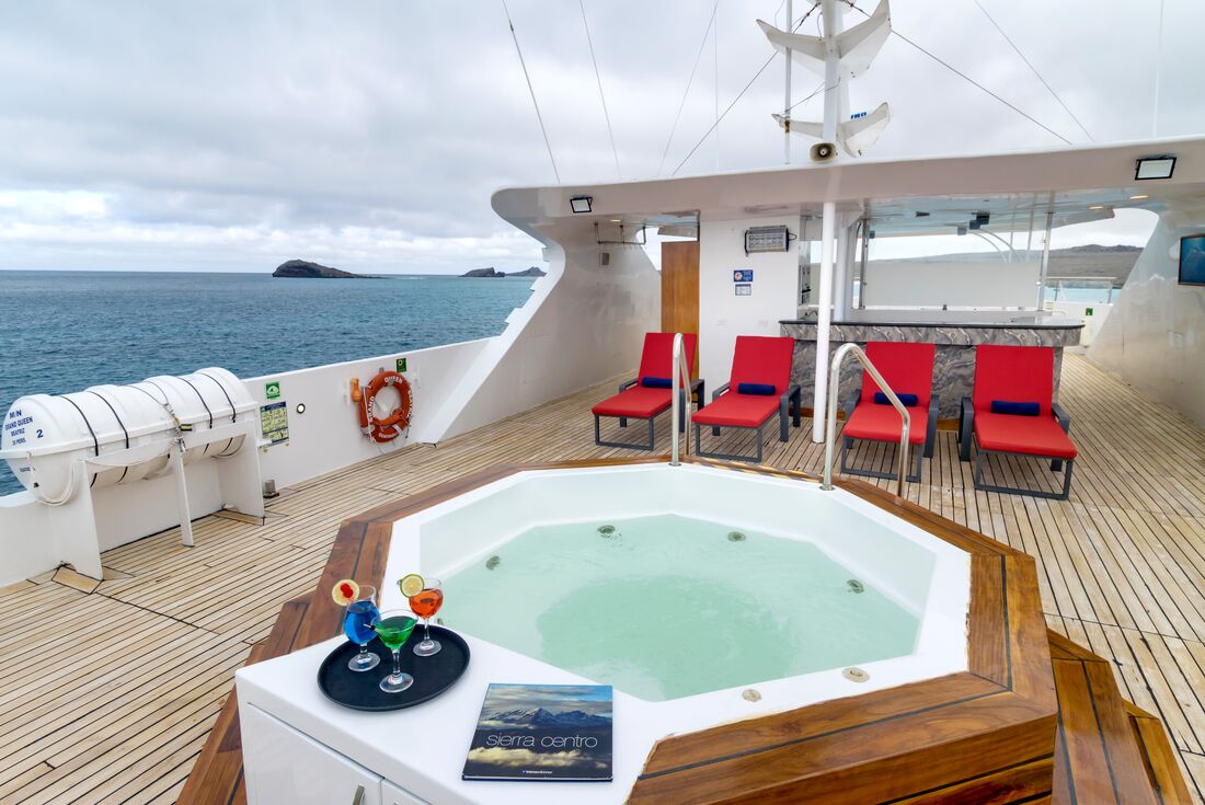 Spa and sun lounge on the upper deck of the Grand Queen Beatriz in the Galapagos