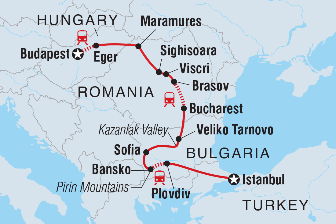 Map of Eastern Europe Explorer including Bulgaria, Hungary, Romania and Turkey