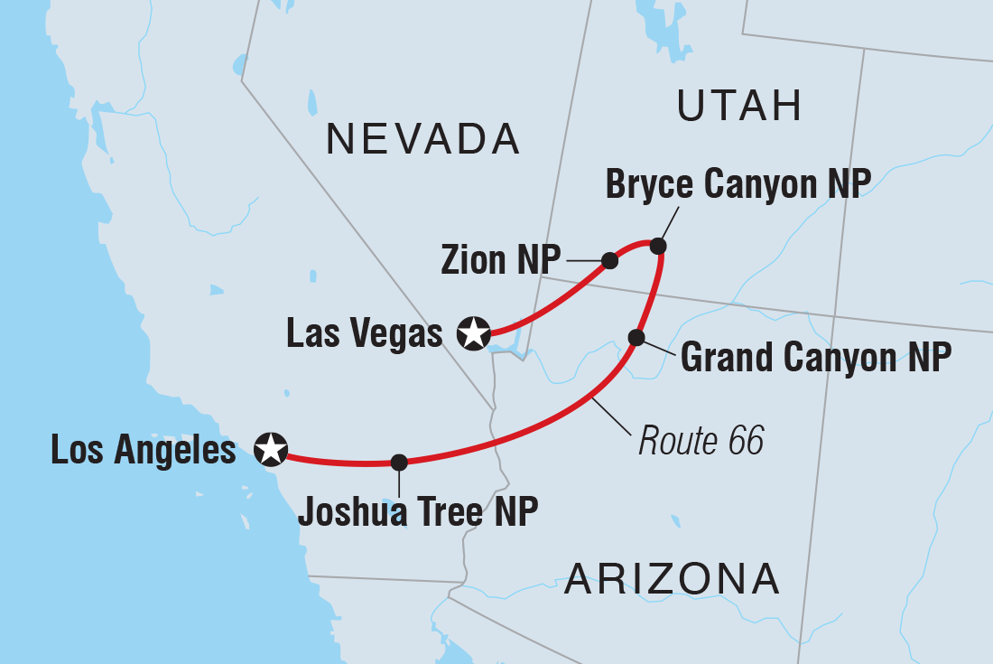 Map of 18 To 35S One Week From Vegas To LA including United States Of America