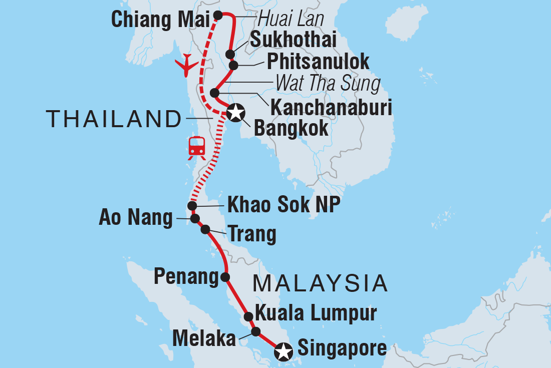 Map of Best Of Thailand & Malaysia including Malaysia, Singapore and Thailand