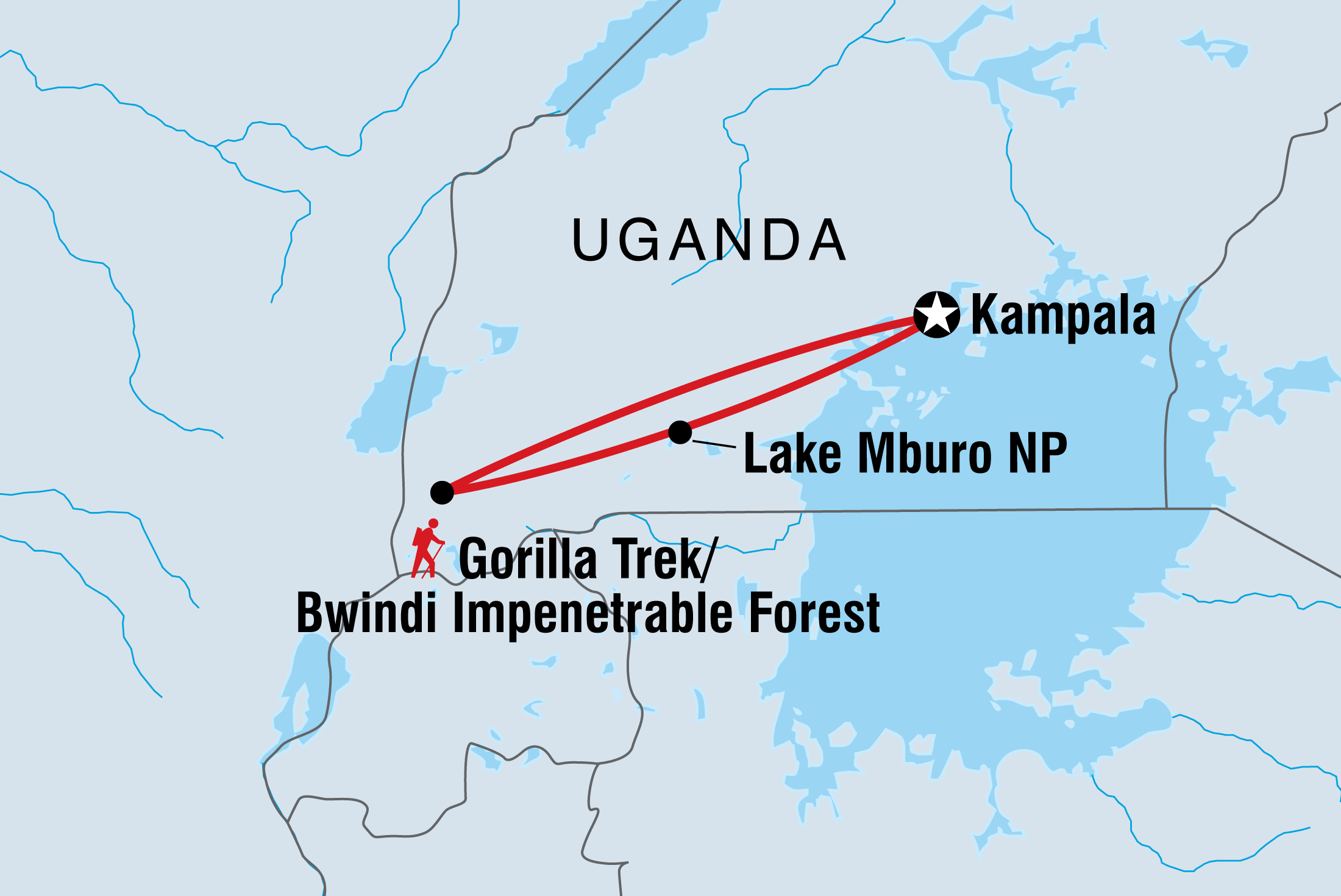 Map of Uganda Gorilla Trek Independent Short Break including Uganda