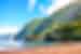 Idyllic beach surrounded by towering cliffs of Madeira in the North Atlantic