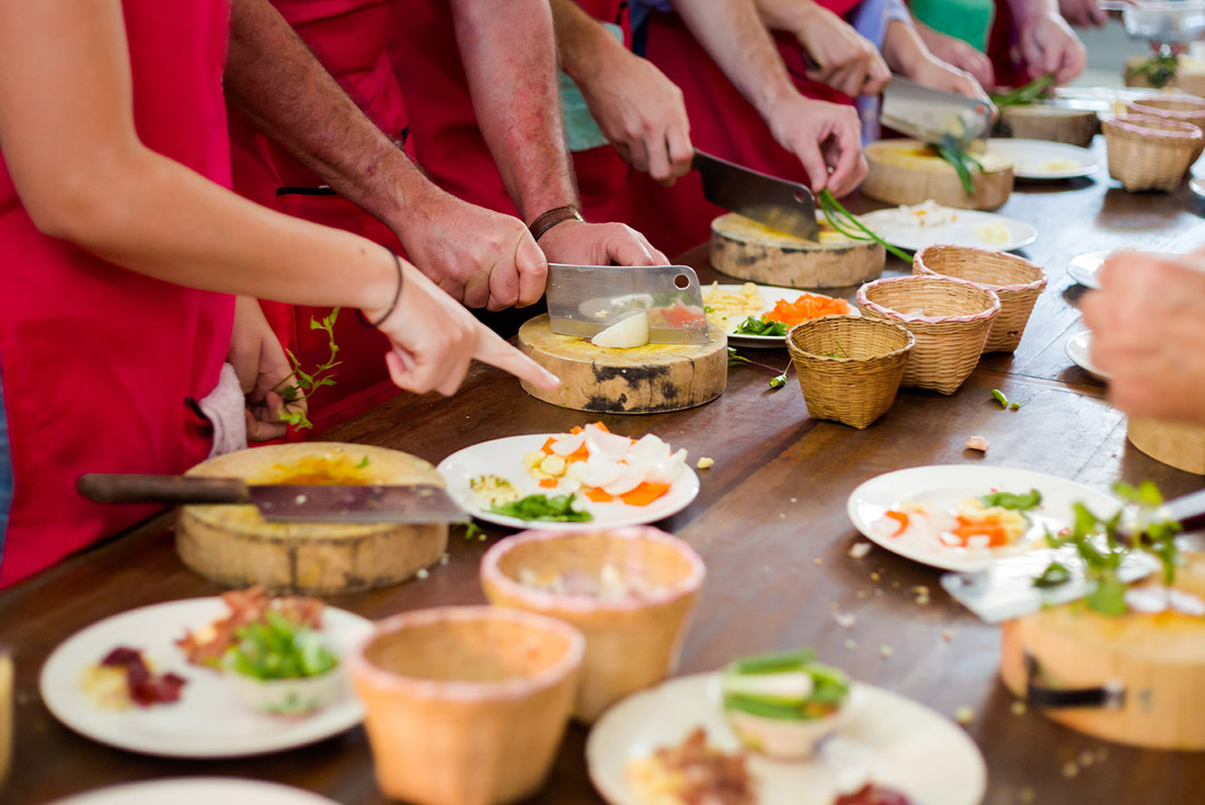 Traditional Croatian group cooking class, prepping vegetables