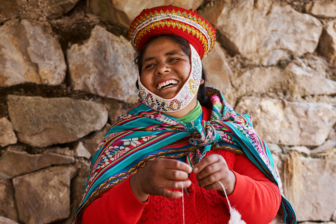 Huilloc woman weaving during workshop in Sacred Valley Peru