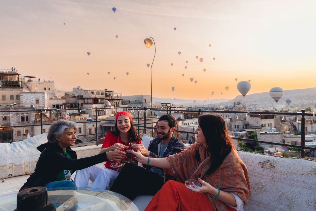 Hot tea and hot air balloons in Cappadocia