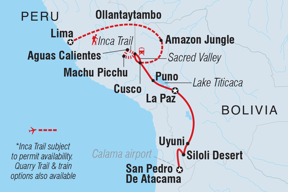 Map of Peru & Bolivia Encounter including Bolivia, Chile and Peru