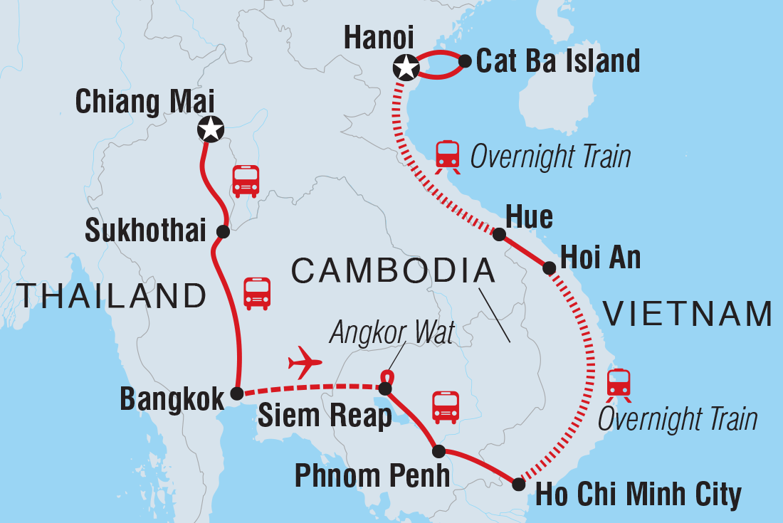 Map of Simply South East Asia: Chiang Mai To Hanoi including Cambodia, Thailand and Vietnam