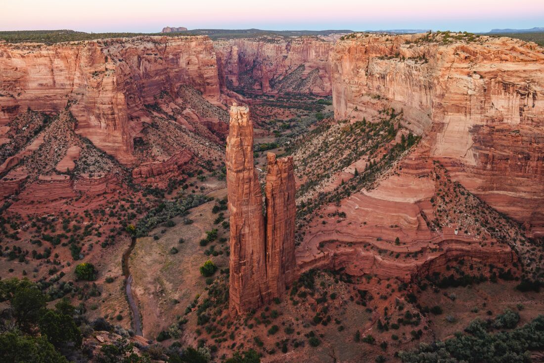 Spider Rock, a towering sandstone spire in Canyon de Chelly, Arizona, USA