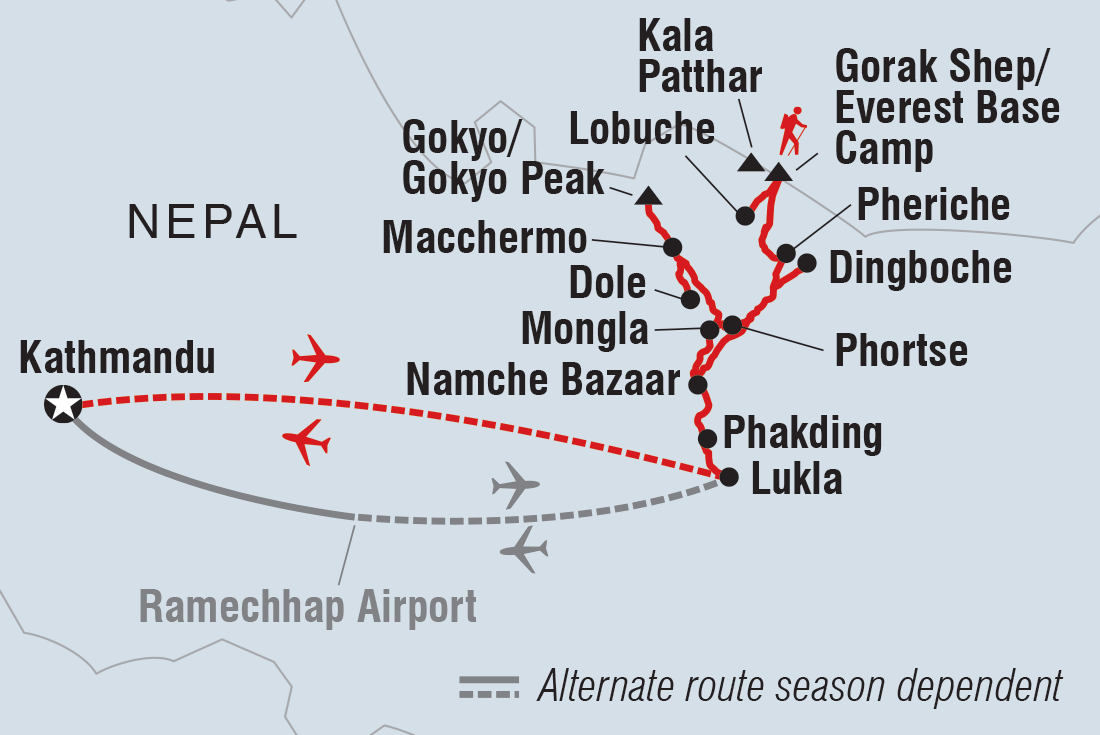Map of Everest Base Camp & Gokyo Lakes Trek including Nepal