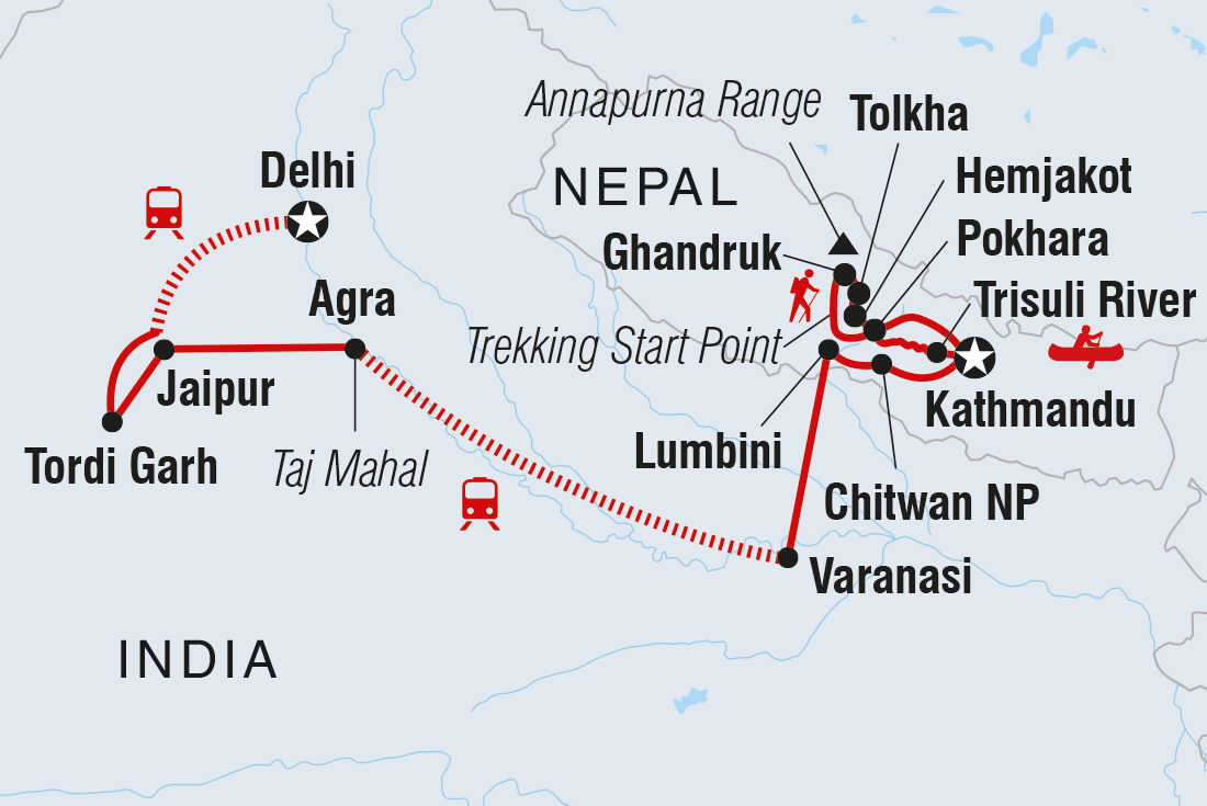 Map of 18 To 35S Epic India To Nepal including India and Nepal