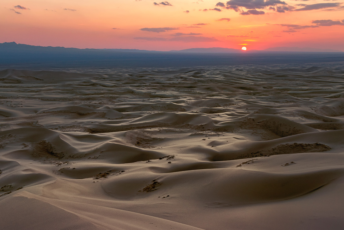 Singing Sand Dunes at Khongoryn Els in the Gobi Desert at Sunset, Mongolia