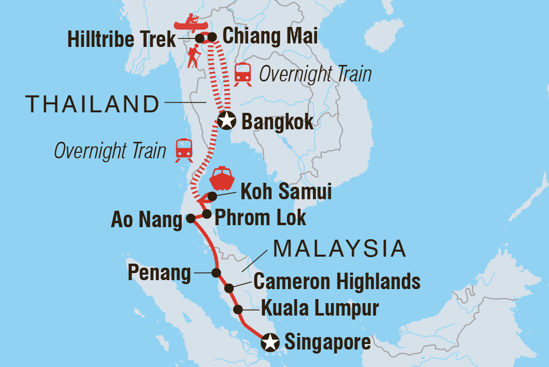 Map of 18 To 35S Epic Bangkok To Singapore including Malaysia, Singapore and Thailand