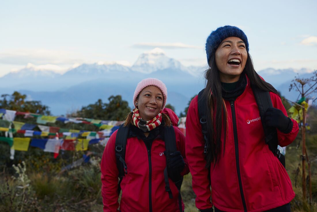 Share joy with your Intrepid leaders on a hike in Nepal