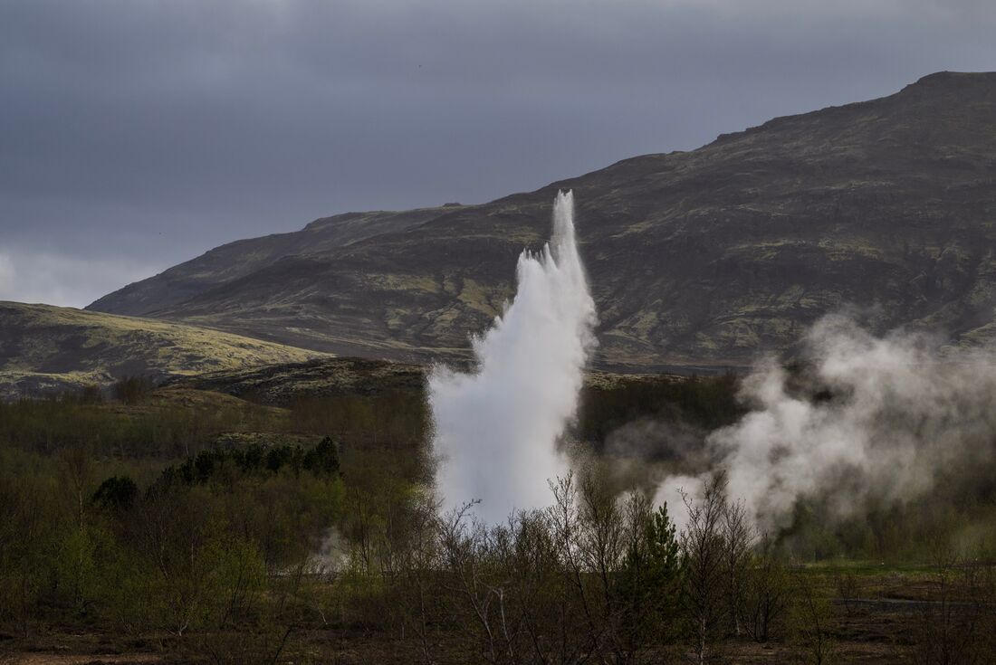 Volcanic eruption of Strokkur Geyser in the Haukadalur geothermal area of Iceland