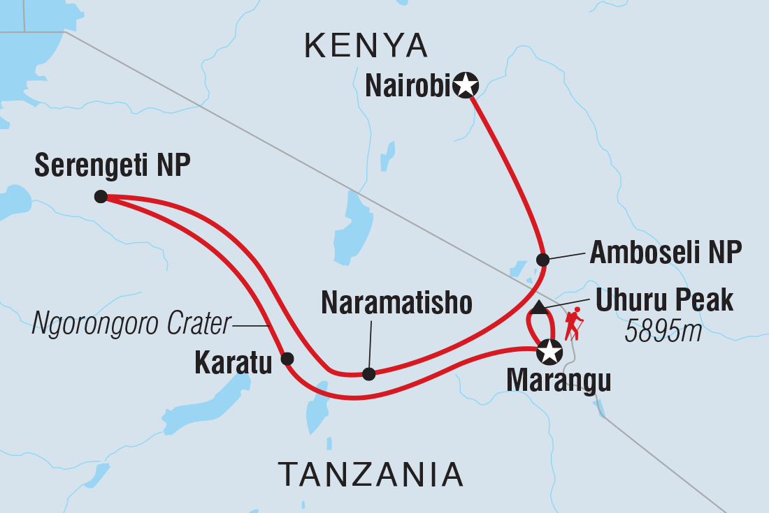 Map of Serengeti & Kilimanjaro including Kenya and Tanzania, United Republic Of