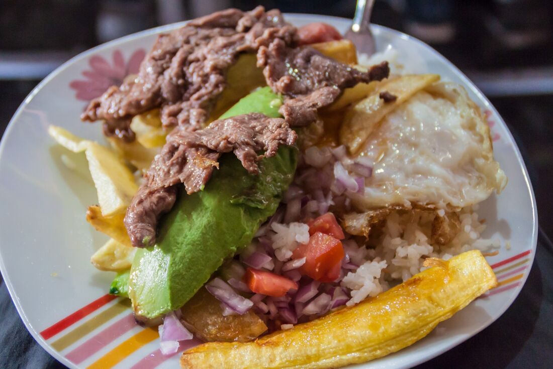 Closeup shot of a colourful meal from San Pedro Market in Cusco, Peru