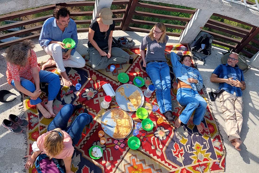 Group enjoying lunch in Karavasta Lagoon, Albania