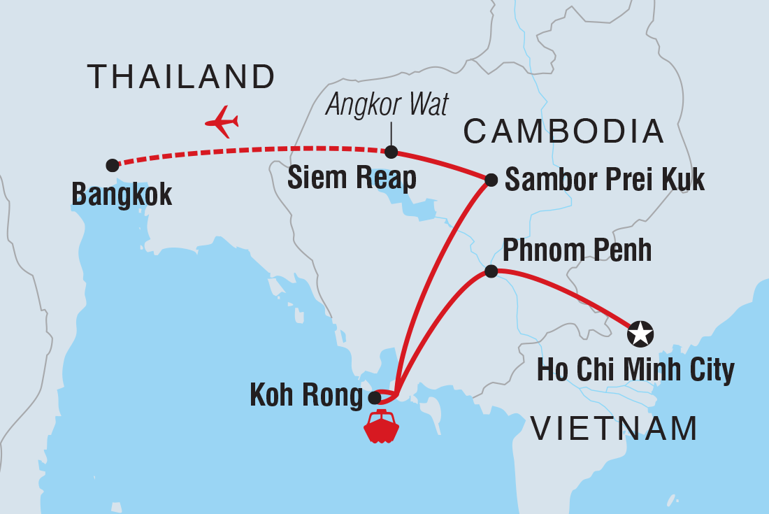 Map of 18 To 35S Real Cambodia including Cambodia, Thailand and Vietnam