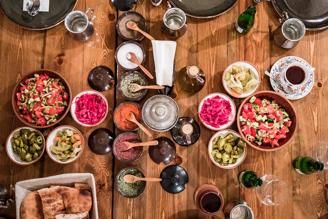 Table full of delicious local Turkish food