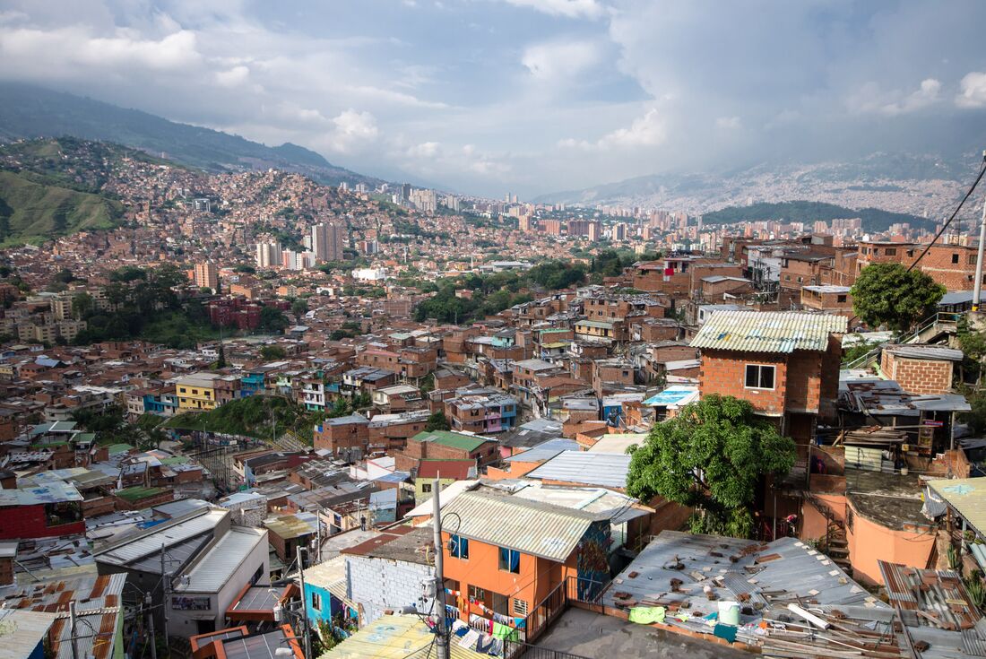 Rooftops of the cascading neighborhoods of Medellin Colombia