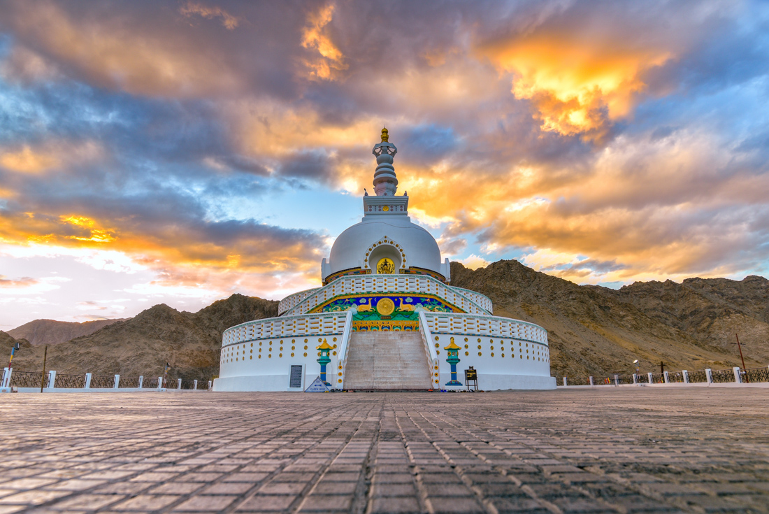 Shanti Stupa outside the city of Leh in Ladakh province in India