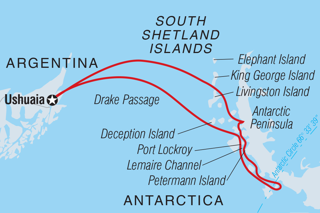 Map of Crossing The Antarctic Circle (Ocean Albatros) including Antarctica and Argentina