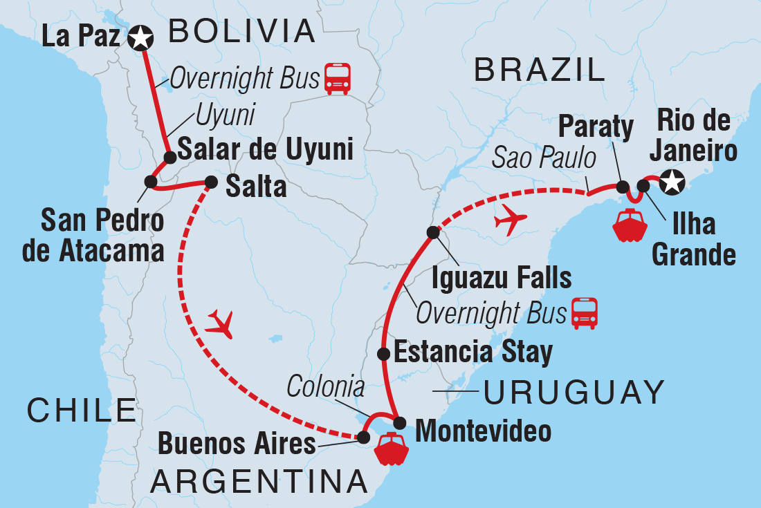 Map of 18 To 35S Real Bolivia To Brazil including Argentina, Bolivia, Brazil, Chile and Uruguay