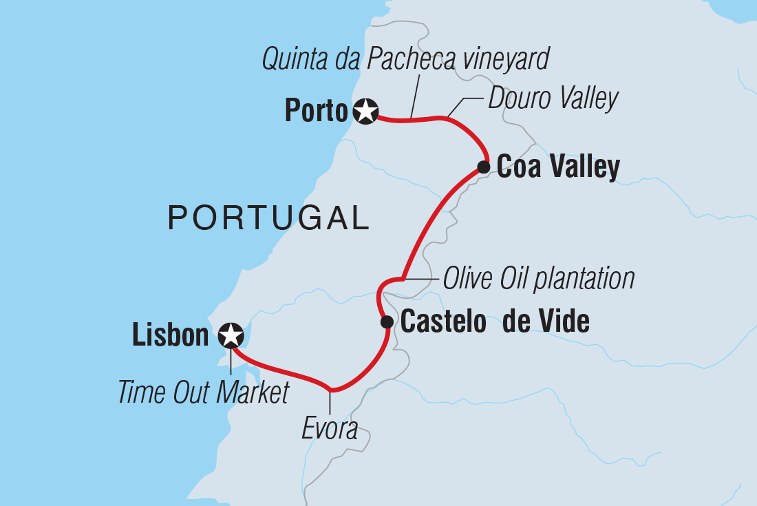 Map of Portugal Real Food Adventure including Portugal