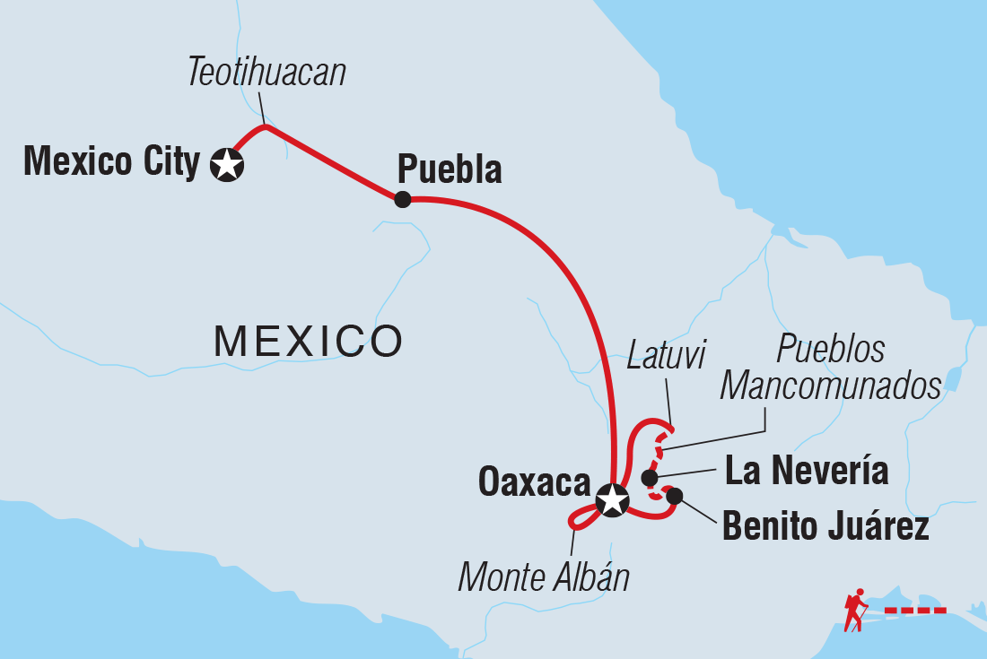 Map of Mexico City To Oaxaca With Zapotec Village Hiking including Mexico
