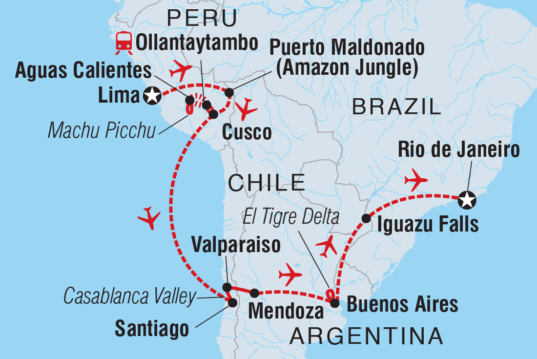 Map of Premium Highlights Of South America including Argentina, Brazil, Chile and Peru