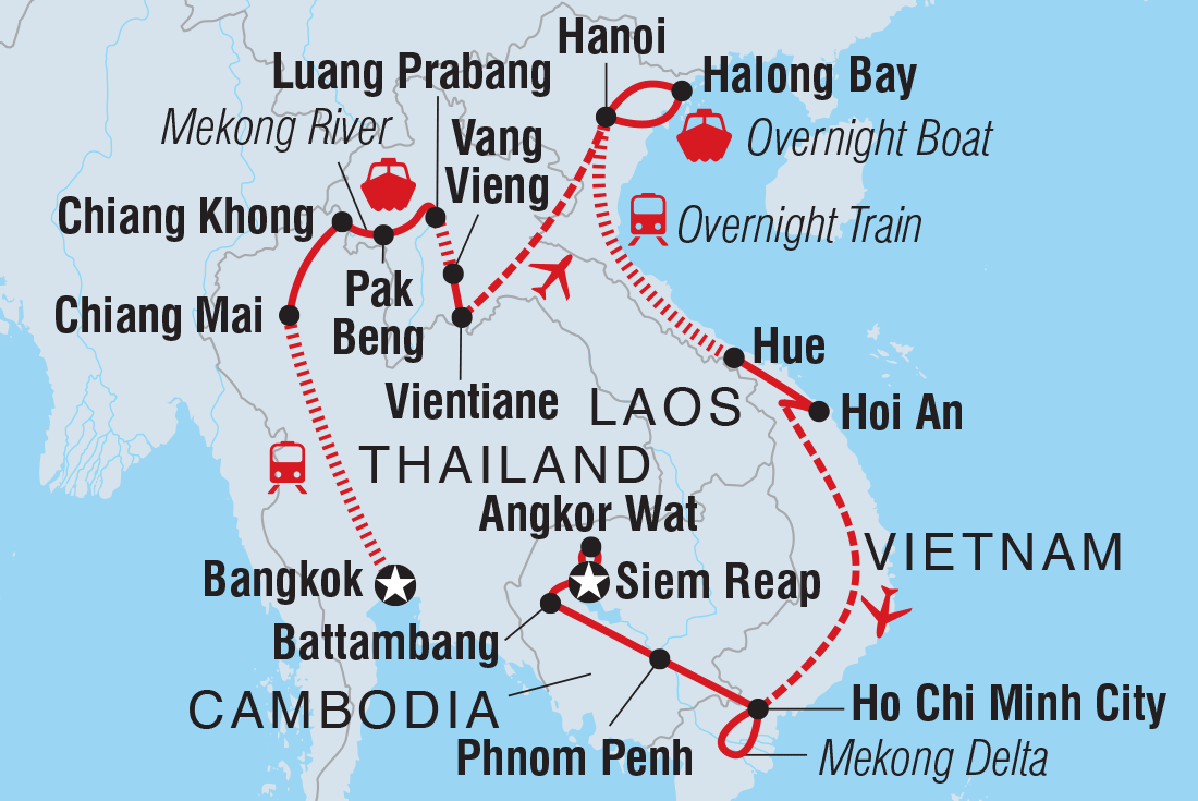 Map of South East Asia Adventure including Cambodia, Lao Pdr, Thailand and Vietnam