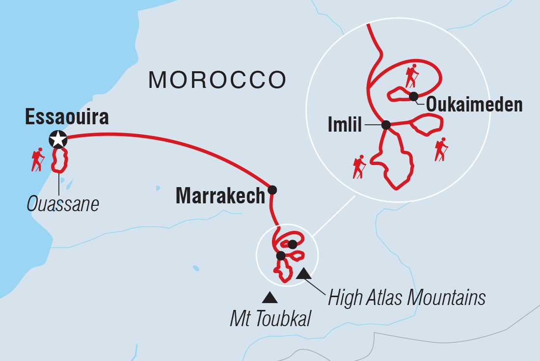 Map of Premium Hiking And Trekking In Morocco including Morocco