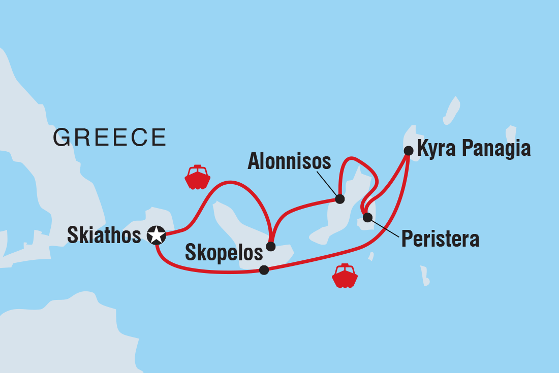 Map of Sail Greece: Skiathos, Skopelos & Alonnisos (Catamaran) including Greece