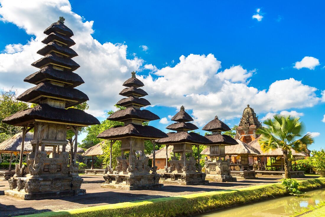 The tiered thatch shrines of Taman Ayun Temple in Mengwi