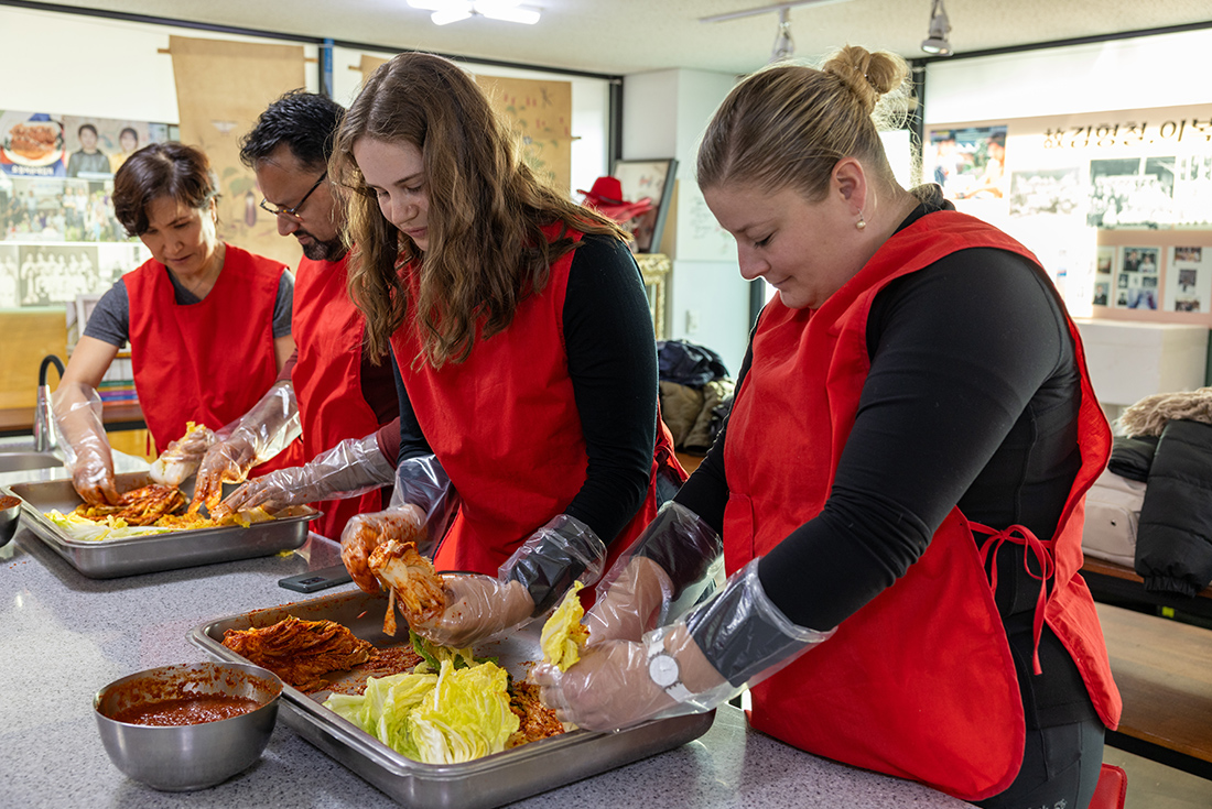 Group participating in a kimchi making class in Jeonju, South Korea