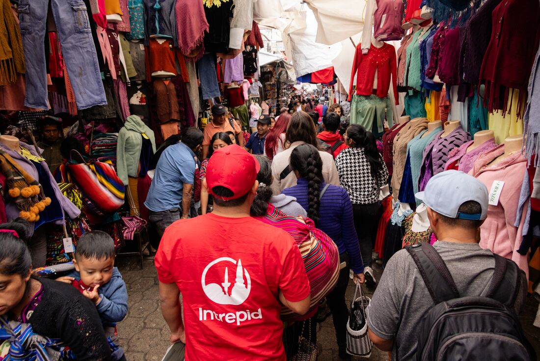 Intrepid leader heads group into the Chichicastenango markets in Guatemala