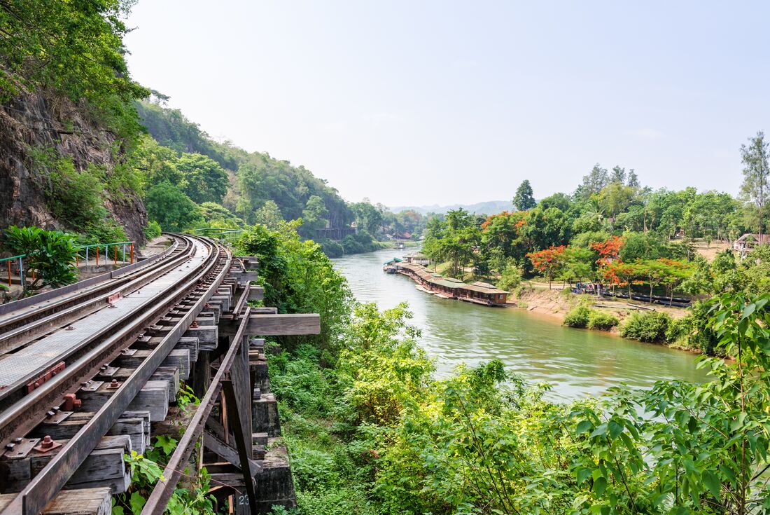 Death Railway with landscape in background, Kanchanaburi, Thailand