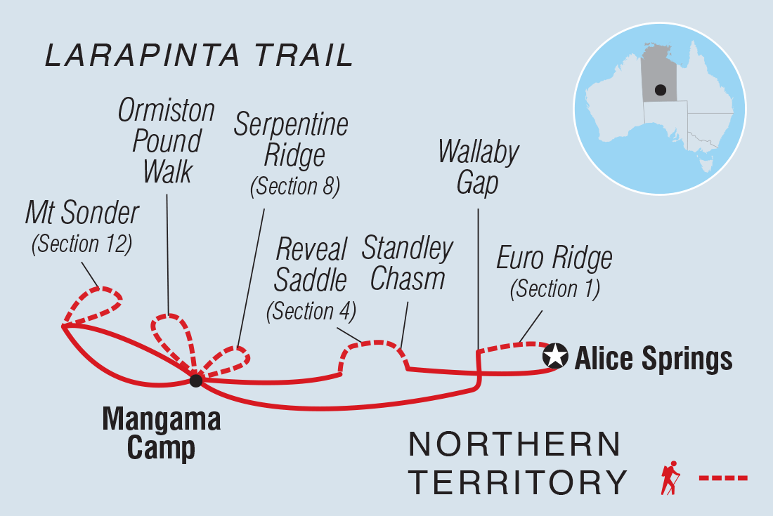 Map of Walk The Best Of The Larapinta Trail including Australia