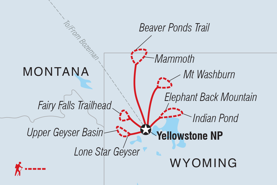 Map of Premium Walking & Hiking In Yellowstone including United States Of America