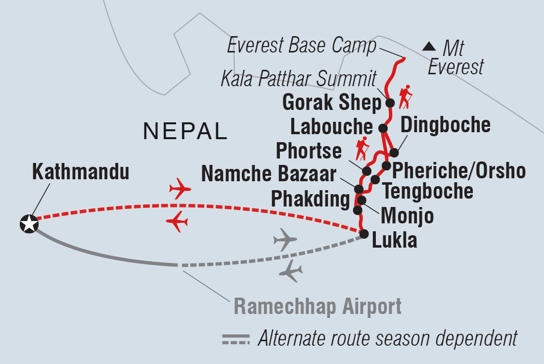 Map of Everest Base Camp Trek including Nepal