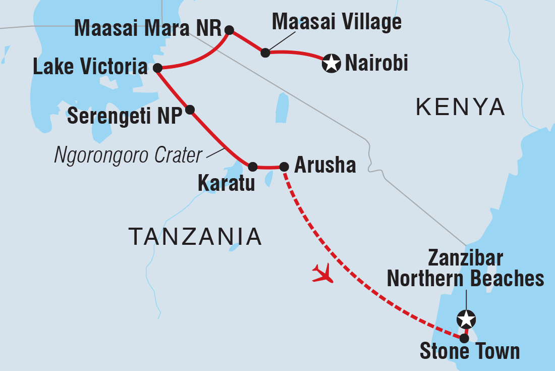 Map of 18 To 35S Real East Africa & Zanzibar including Kenya and Tanzania, United Republic Of
